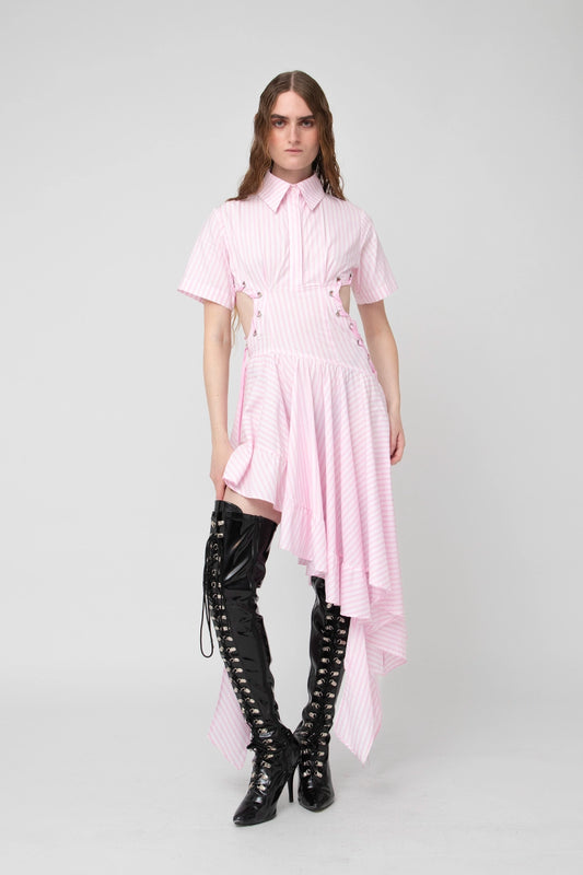 Pink Striped Frills Shirt Dress