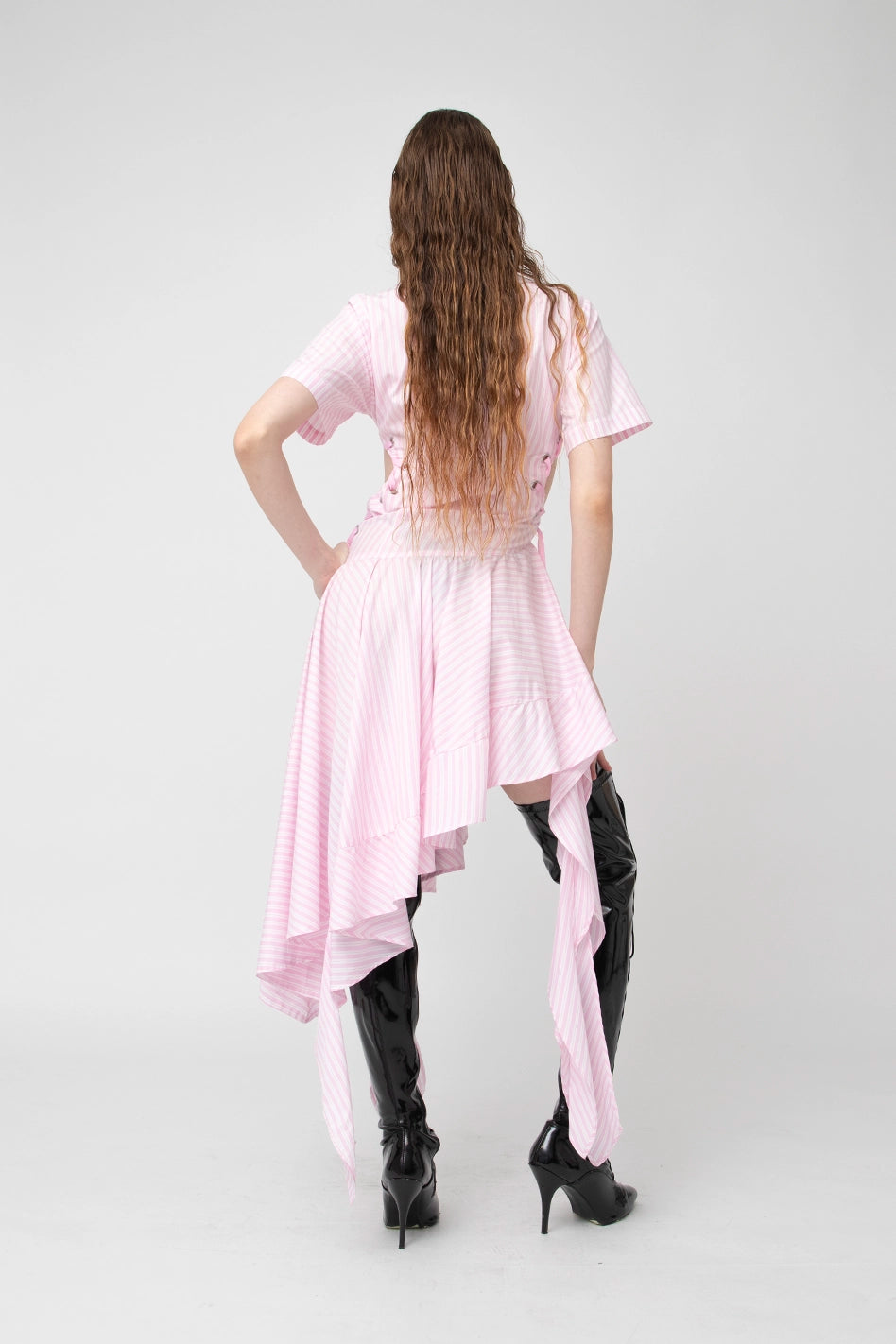 Pink Striped Frills Shirt Dress