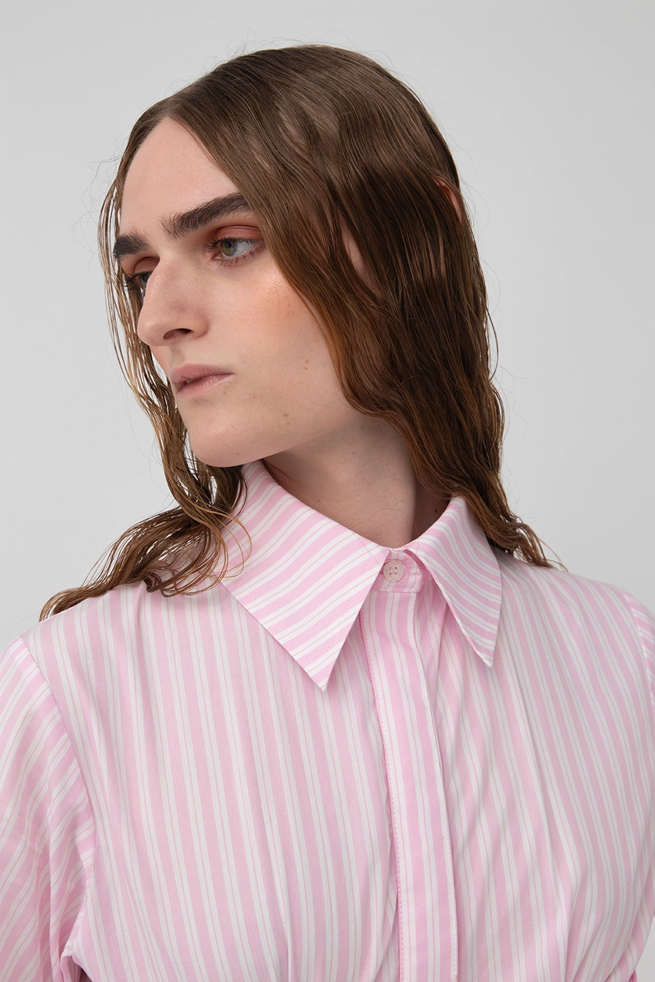 Pink Striped Frills Shirt Dress