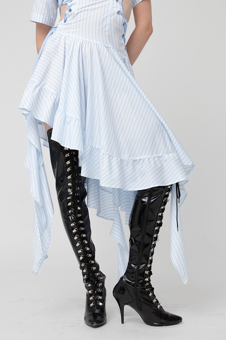 Blue Striped Frills Shirt Dress