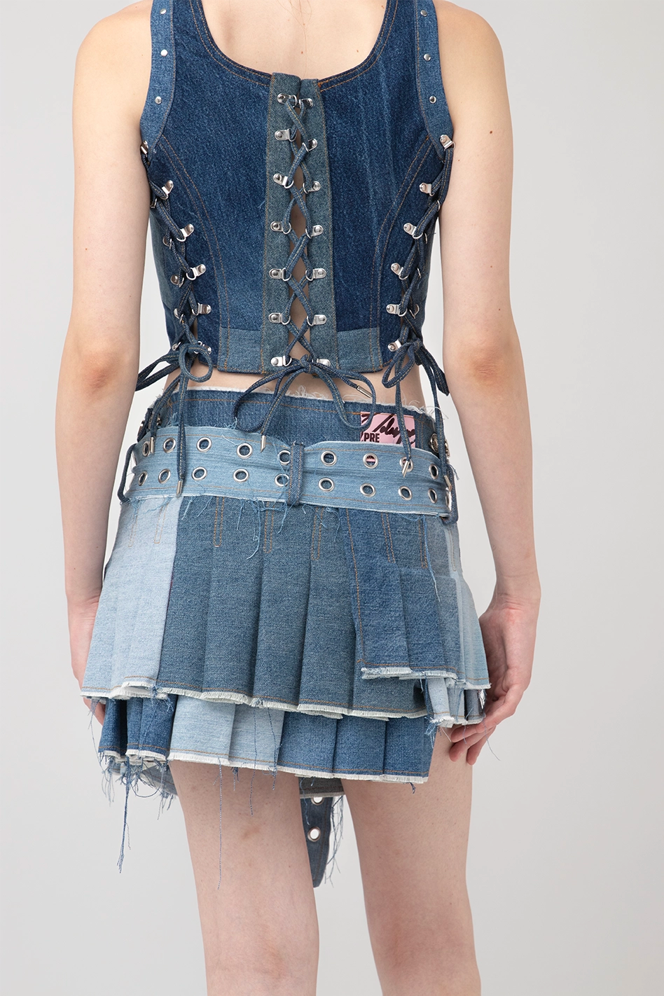 Upcycled Pleated Mini Skirt Blue